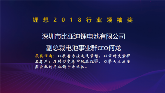 力神电池秦兴才/比亚迪何龙/先导智能王燕清荣获“锂想2018行业领袖奖”